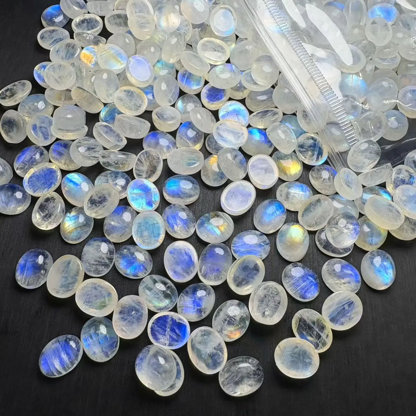 1 Pc Fengbaowu Natural Stone Rainbow Blue Moonstone Oval Cabochon Shape 10x12MM DIY Ring Pendant High Quality Jewelry Gift