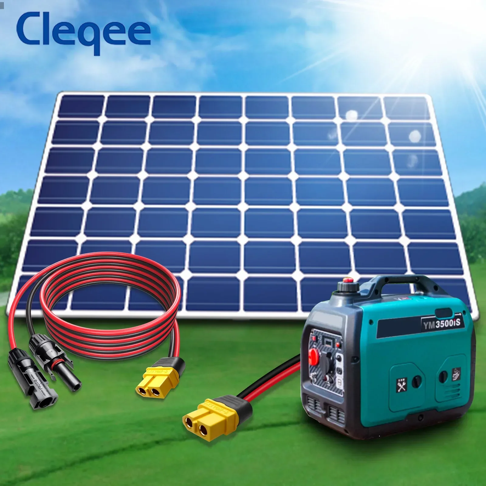 Cleqee T10075 Solar Extension Charge Cable XT60 Female to Solar Male Female Connector 3M 12AWG Wire for Portable Power Station