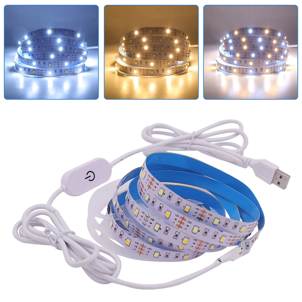 

DC5V USB Powered CCT LED Strip Light with ON/OFF Switch 2835 48Leds/M Dimmable LED Tape 1m 2m 3m 4m 5m Flexible Ribbon Diode