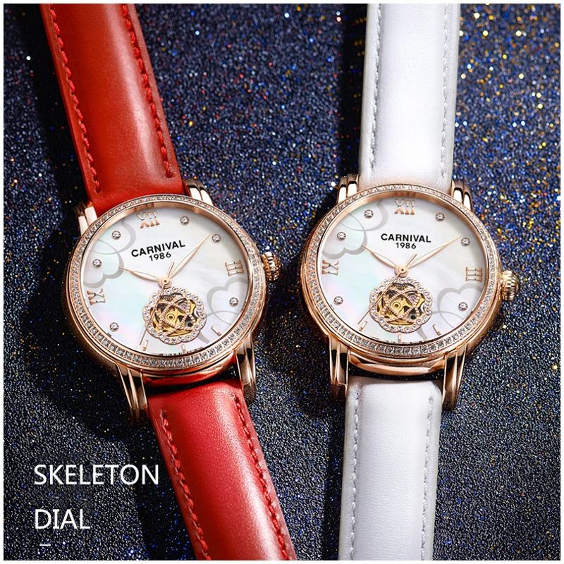 Carnival Top Brand Luxury Diamond Mechanical Watch Women Automatic Watches Waterproof Sapphire Hollow Watch Relogio Feminino