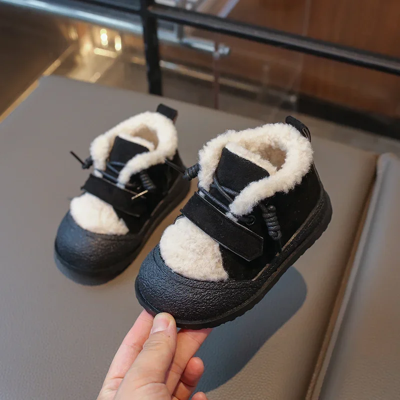 Baby Plush Boots Kids Winter Warm Shoes 2024 Winter Girls'  Boy Ankle Boot for Childrenzip Hook Loop Booties Fleece Lined 22-31