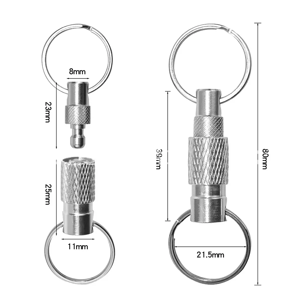 1 Uds llavero portátil con llavero de Metal de liberación rápida desmontable 360 °   Herramientas manuales con hebilla de doble anillo de rotación con 2 anillos divididos