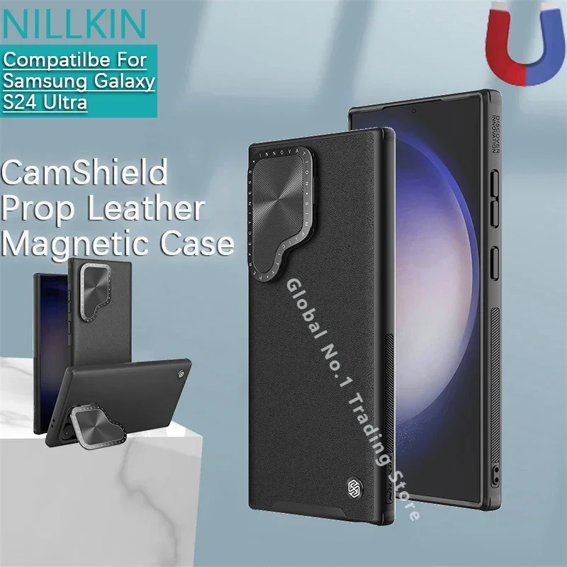 

Nillkin For Samsung Galaxy S24 Ultra CamShield Prop Leather Magnetic Lens cover bracket phone case leather protective cover