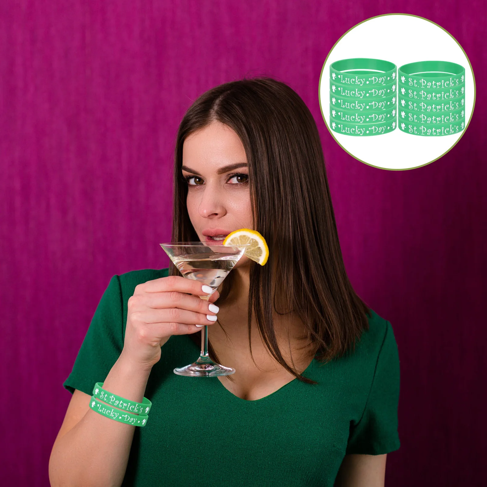 

10Pcs Elastic Silicone Bracelets Shamrock Wristbands Lightweight Stylish Bangle for Festival Holiday Gifts Kids Adults