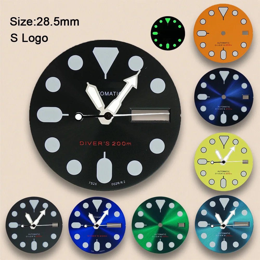 

28.5mm S Logo NH35 Automatic Diver's Fit NH36/4R36 Movement High-Quality Green Luminous Sunburst Dial Watch Modification Accesso