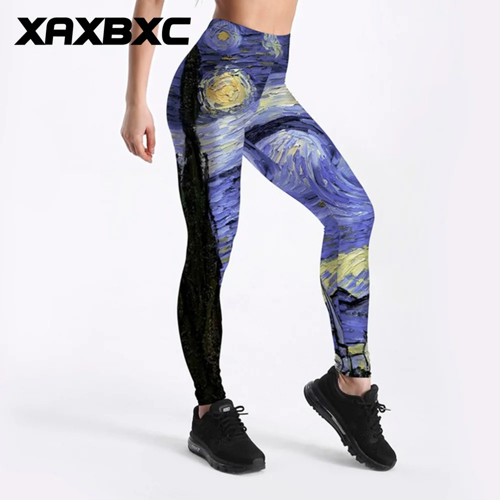 Women's Sexy Girl Pant, Van Gogh Art Painting, The Starry Night Prints, Elastic Slim Fitness Workout Leggings, Gym Sport, New