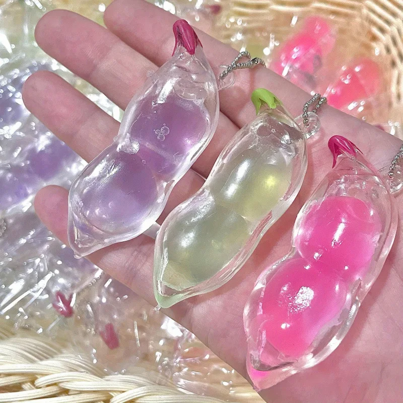1/3PCS Juguetes transparentes de edamame para aliviar el estrés, frijoles exprimibles, juguetes sensoriales Mochi Squishy, recuerdos para fiestas