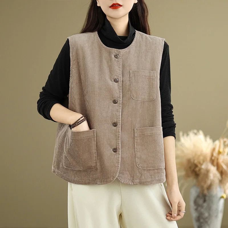 

2025 Spring New Round Neck Vest Vest Retro Loose Casual Vest Top Jacket ZT172