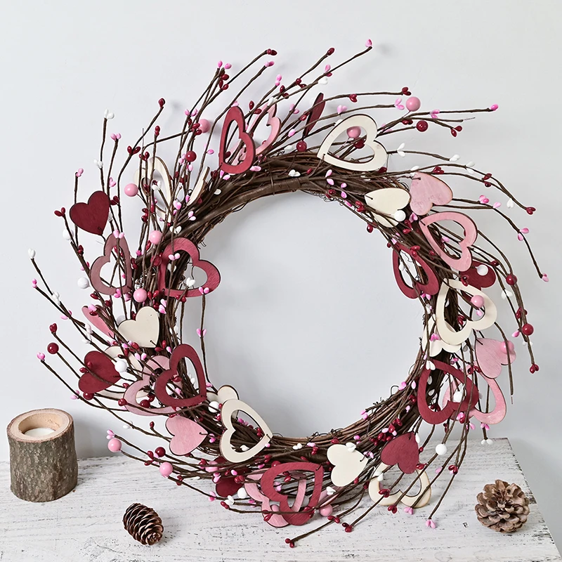 Valentine's Day Vine Wreath Decoration Valentine's Day Love Door Hanging Door Number Party Decoration Supplies Simulation Wreath