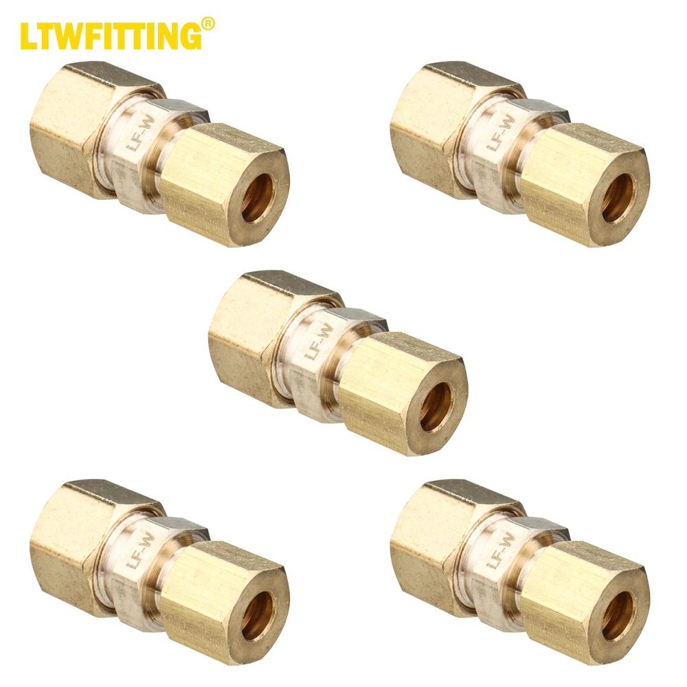 

LTWFITTING LF 3/8-Inch OD x 1/4-Inch OD Compression Reducing Union, Brass Compression Fitting (Pack of 5)