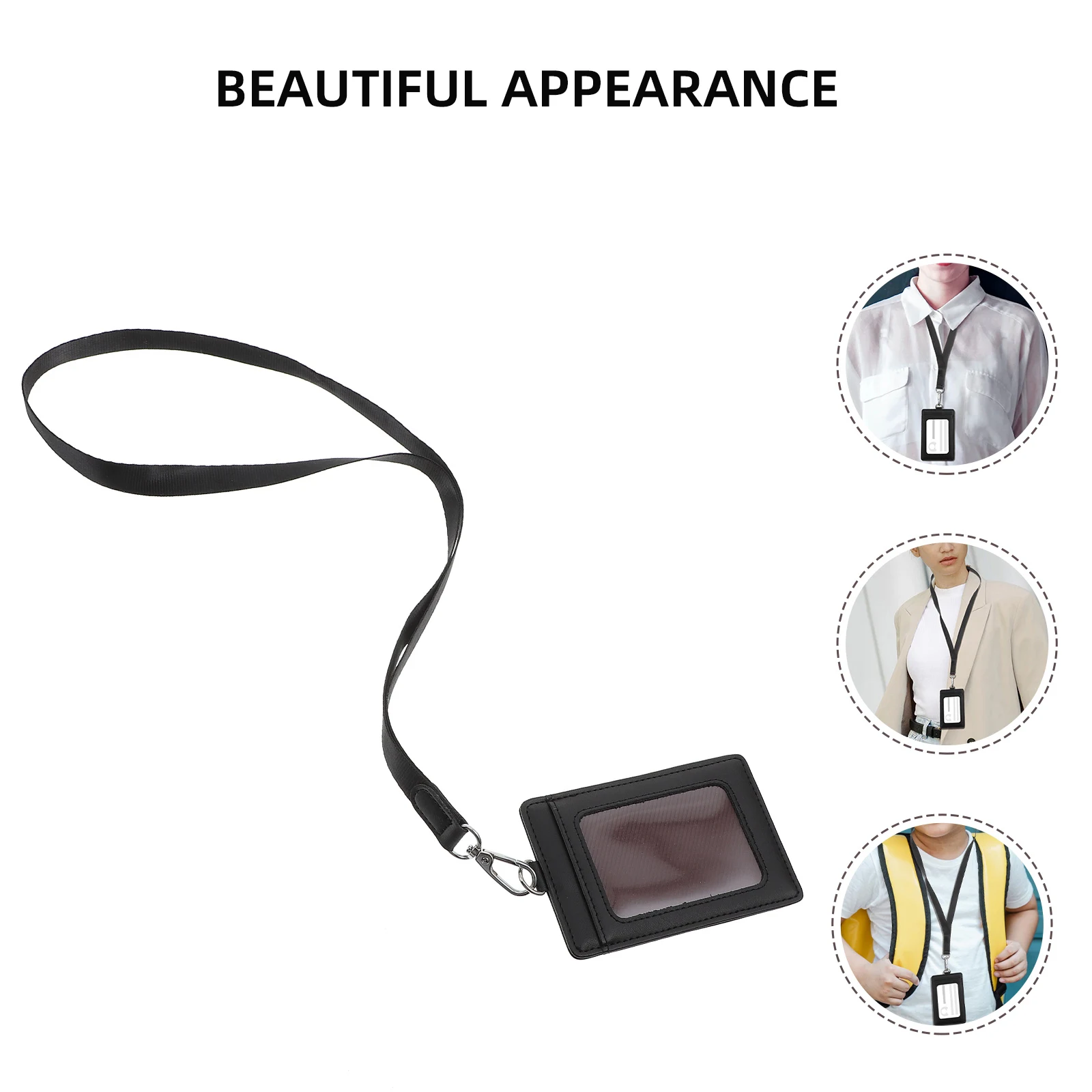 

Pu Id With Lanyard Work Protector Portable Multi-Function Transparent Cover Lightweight Name Holder Stylish Business Cards