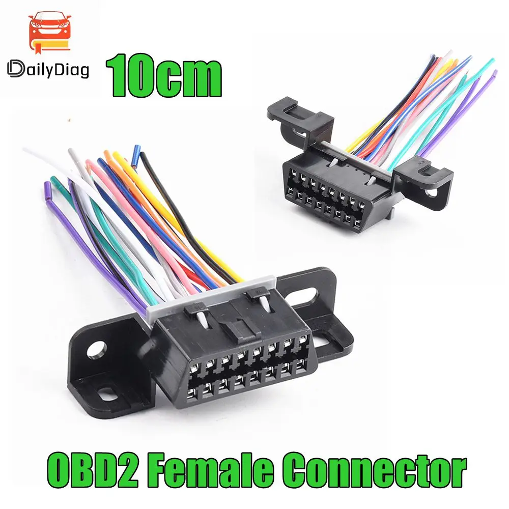 

10CM OBD2 Cable Fixed Terminal Female Head 16pin Full Needle Colored Wire J1962F Female Assemble Open OBD Harness Connector