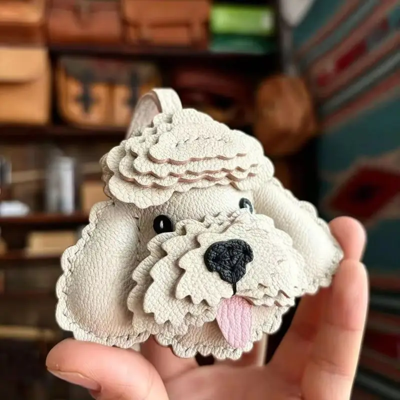 

Hot Sale Unique Sheepskin Handmade Leather Sheepskin Teddy Dog Schnauzer Bag Pendant Keychain Handbag Girl Gifts Birthday Lovely