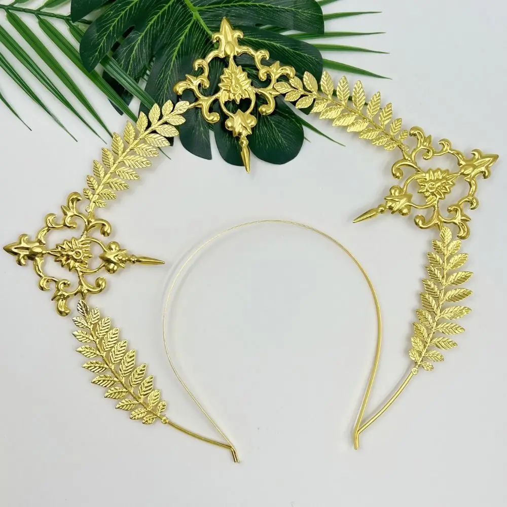 Gothic Gold Plated Halo Crown Wheat Ear Leaf Baroque Sun Goddess Crown Vintage Exquisite Tiara Headpiece Theme Party