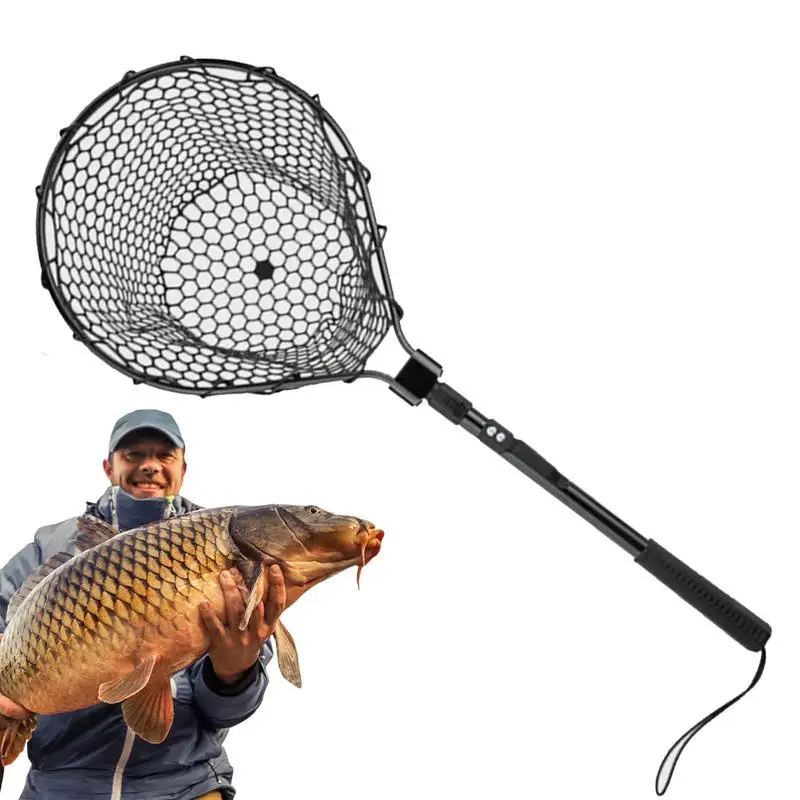 

Fishing Net With Handle Portable Long Handle Fishing Tool Non Slip Fishing Gear Telescopic Thickened Silicone Mesh Fish Net With