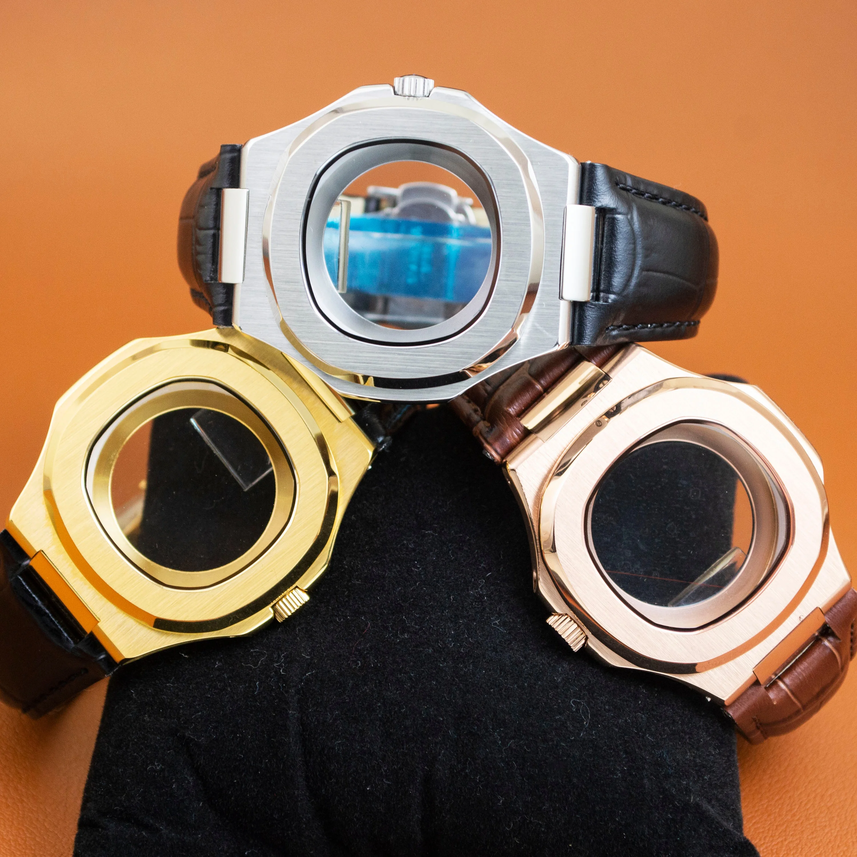 

NH35 Корпус для часов из нержавеющей стали 25 мм из натуральной кожи с сапфировым стеклом для NH35 NH36 NH38 Механизм Mod Nautilus Корпус для часов