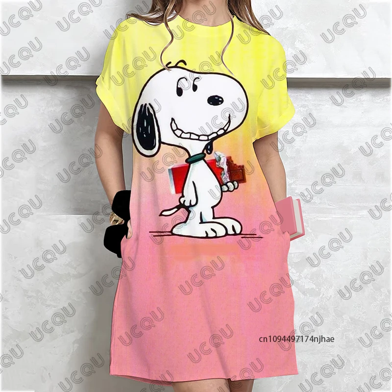 2025 جديد الكرتون سنوبي مطبوعة الصيف فساتين مثيرة للنساء تي شيرتات قصيرة الاكمام فستان حفلة موضة عادية فستان Y2K الإناث #4