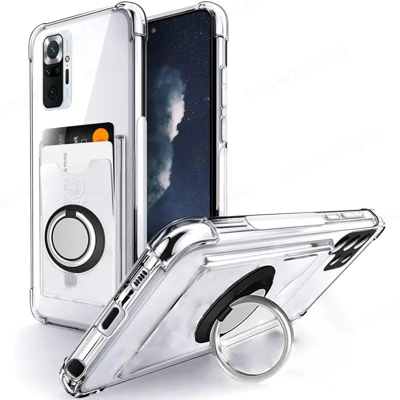 Soft Transparent Shockproof Phone Case For Redmi 10C Note 11 11S 10 Pro Magnet Ring Holder Card Slot Cover For Poco X3 GT M3 Pro