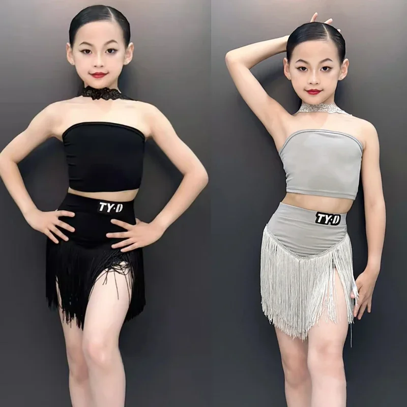 

Children'S National Standard Latin Dance Clothing Girls Latin Dance Fringed Dresses Kids Performance Dancing Wear