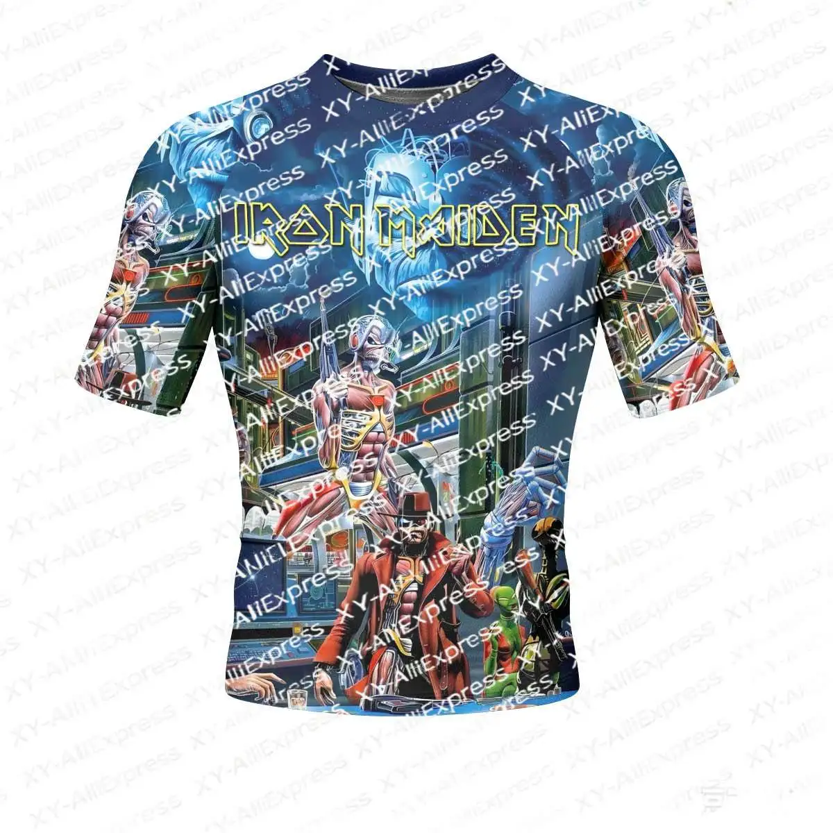 Retro Futuristic Sci-Fi Skull Character All-Over Print Men's Sports Compression Quick-Dry Gym Street T-Shirt for Music Fans