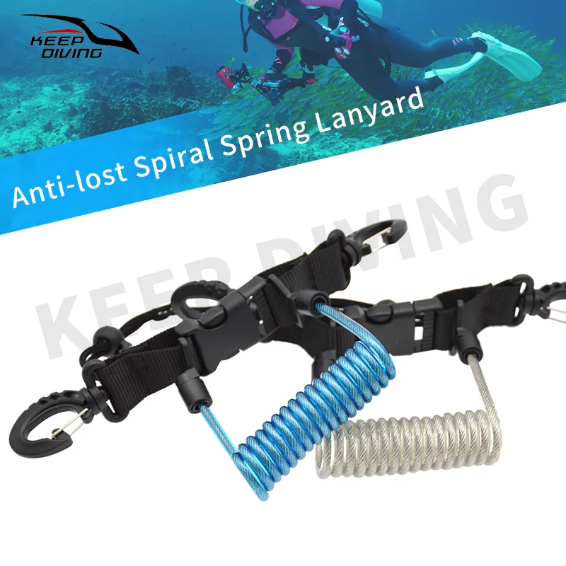 Scuba Diving Camera Anti-lost Spiral Lanyard With 304 Stainless Steel Spring Safety Emergency Tool with Quick-release Buckle