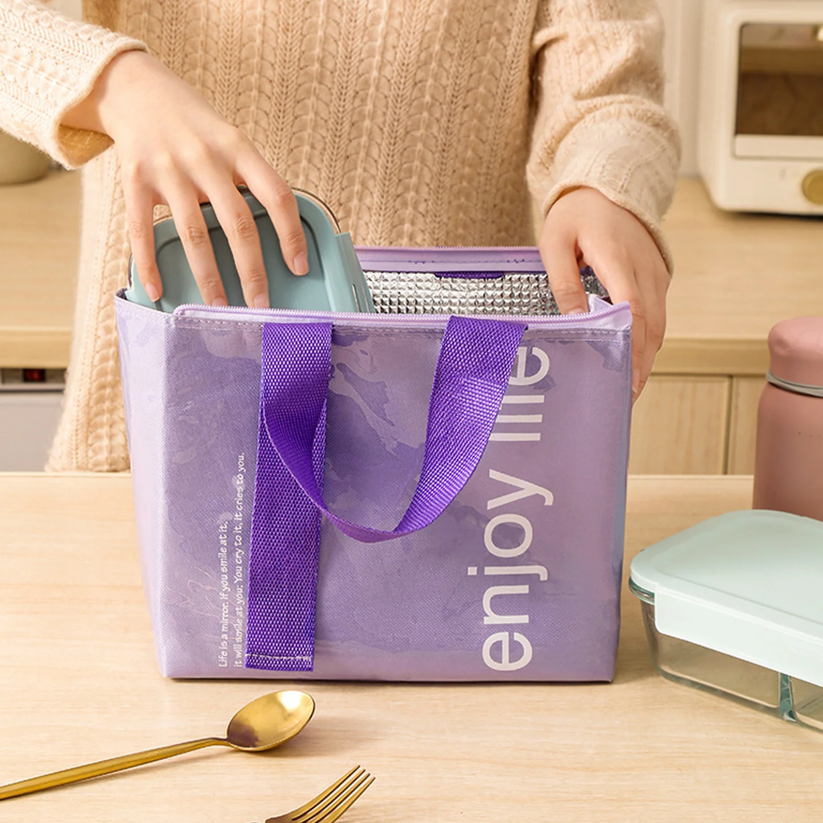 Lunch Boxes Waterproof Bag Reusable Bags Pouch Glass Thermal Insulated Purple Washable Cool