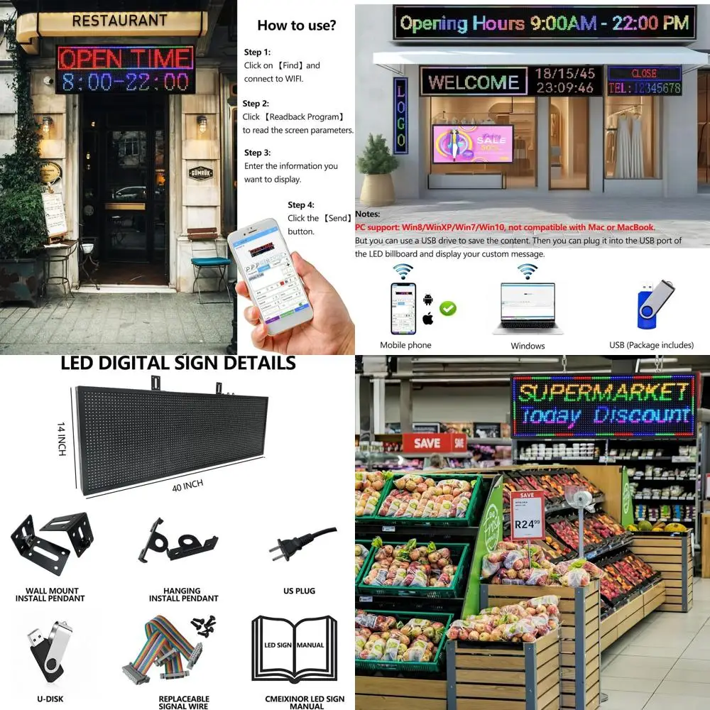 

40x14 Высокояркий светодиодный модуль 4000CD/ ㎡ Светодиодная вывеска для помещений/улицы, бегущая строка, управление через Wii, настраиваемая для бизнеса и рекламы