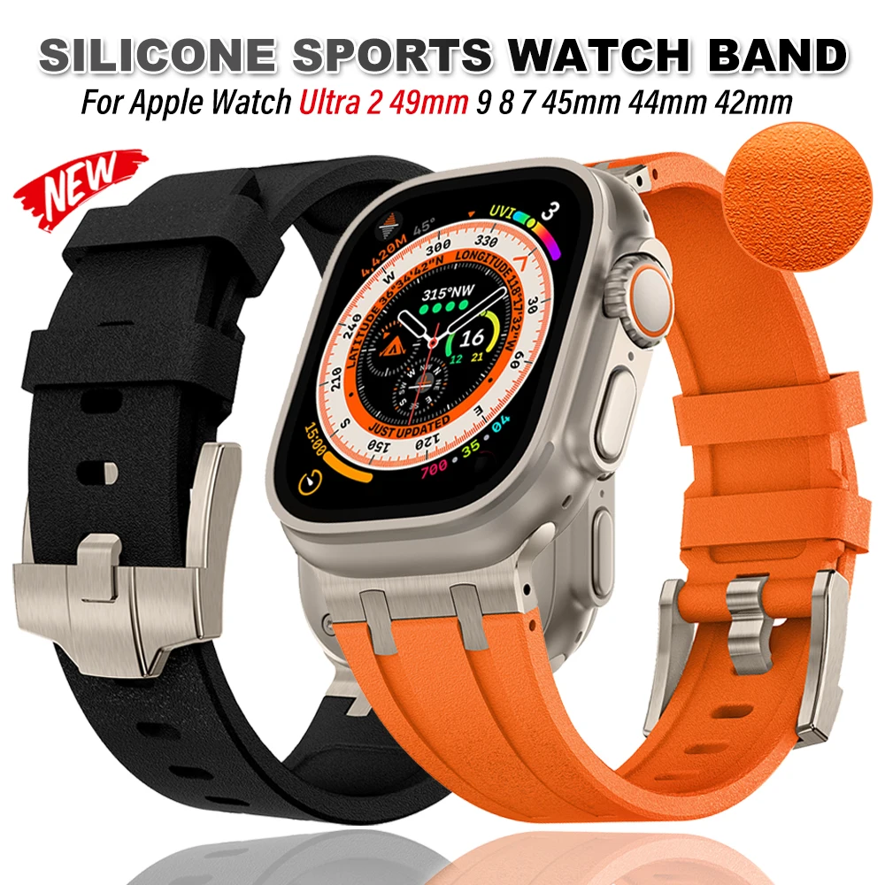 

Silicone Sports Band for Apple Watch Ultra 2 49mm 9 8 7 45mm Correa Strap for Iwatch Series SE 6 4 5 3 2 44mm 42mm Soft Bracelet