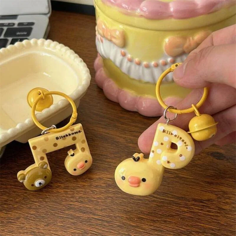 Fun Music Rilakkuma Bell Pendant Cute Cartoon Animation Peripheral Musical Bear Keychain Ring Backpack Accessories Gift Toys