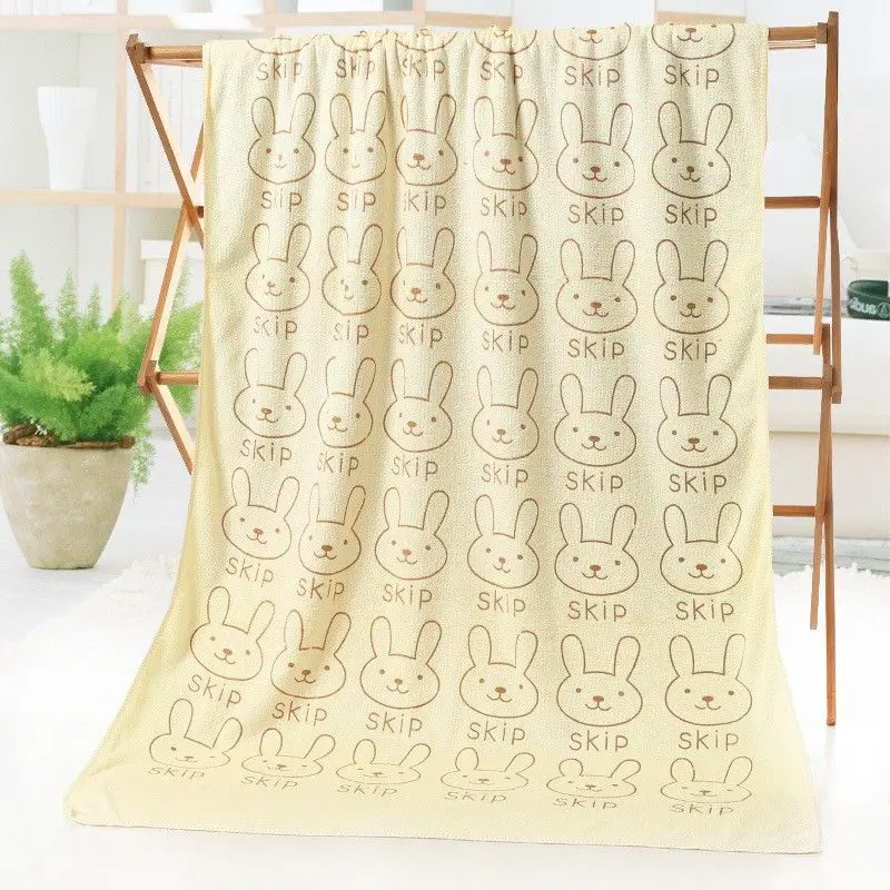 1 Pcs 70*140cm Cartoon Rabbit Bath Towel Strong Water Absorption Soft Do Not Lose Hair Do Not Fade Printed Cute Towel