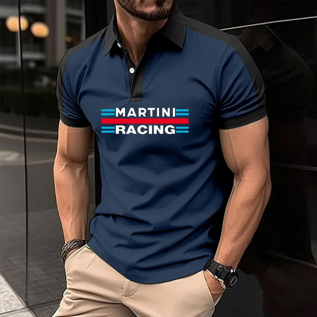 

2024 Summer Streetwear 50% Cotton Men Polo Shirt tops Martini Racing print Casual Fashion Contrast Color new golf shirt