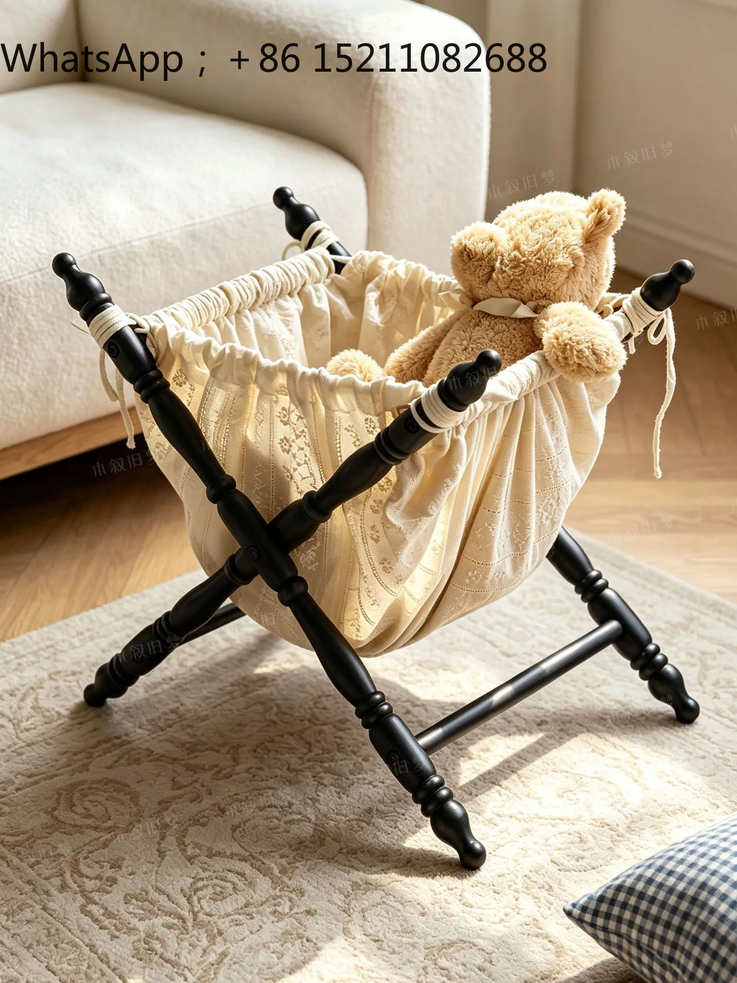 LLY solid wood frame evening wind lace storage basket antique B & B hotel living room bedroom folding clothes storage basket