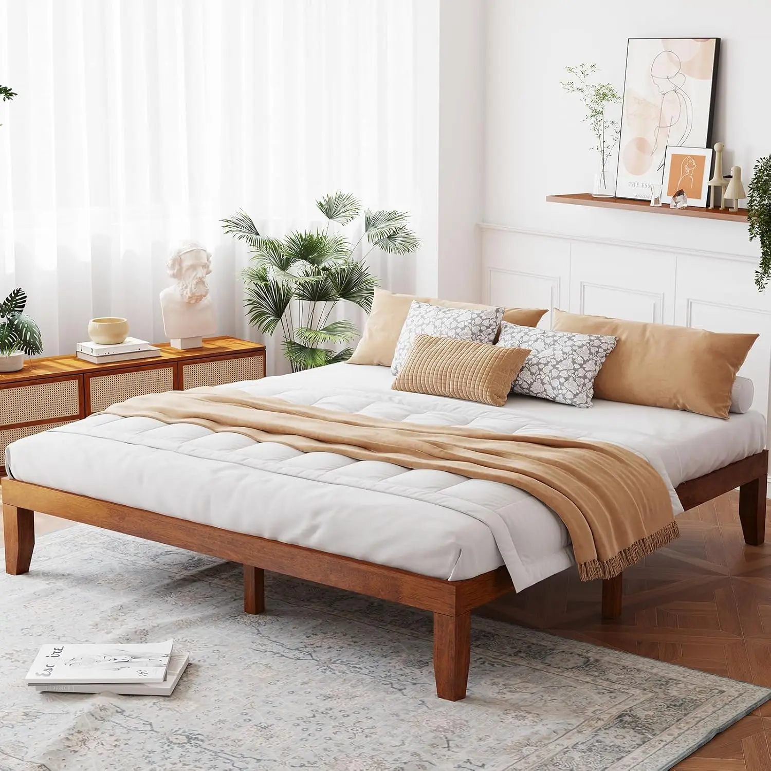 Giantex 14 Inch King Wood Platform Bed Frame, Minimalist Style Mattress Foundation With Solid Rubber Wood, Heavy Duty Wood Slat
