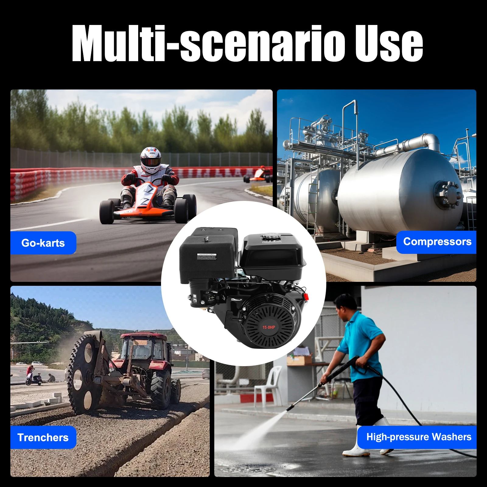 15HP 4-Stroke Gasline Powered Engine 420cc OHV Engine 8800W Air Cooling Multi-Use Engine Motor w/h Single Cylinder For Energy