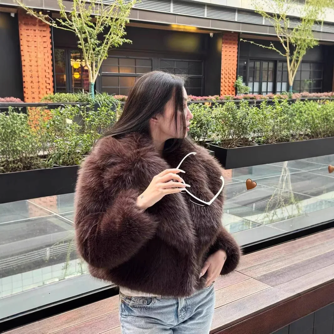 KIDCRKJ, abrigo de piel corto de invierno para mujer, cuello esponjoso, prendas de vestir gruesas de piel Artificial para mujer, chaqueta cómoda de piel sintética para mujer