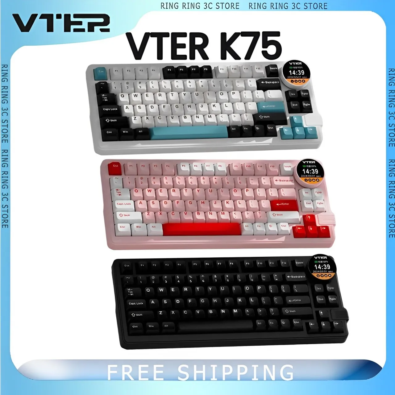 

VTER K75 Mechanical Keyboard Youth Edition Knob Smart Screen Wireless WiredBluetooth Hot Swap Rgb Ergonomics Customized Keyboard