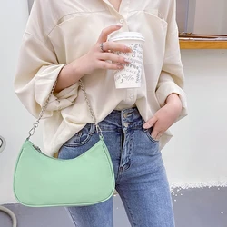 Women's Casual Satchels Fashion Handbag Solid Color Underarm Shoulder Bags All-matching Chain Strap Purse for Daily Club