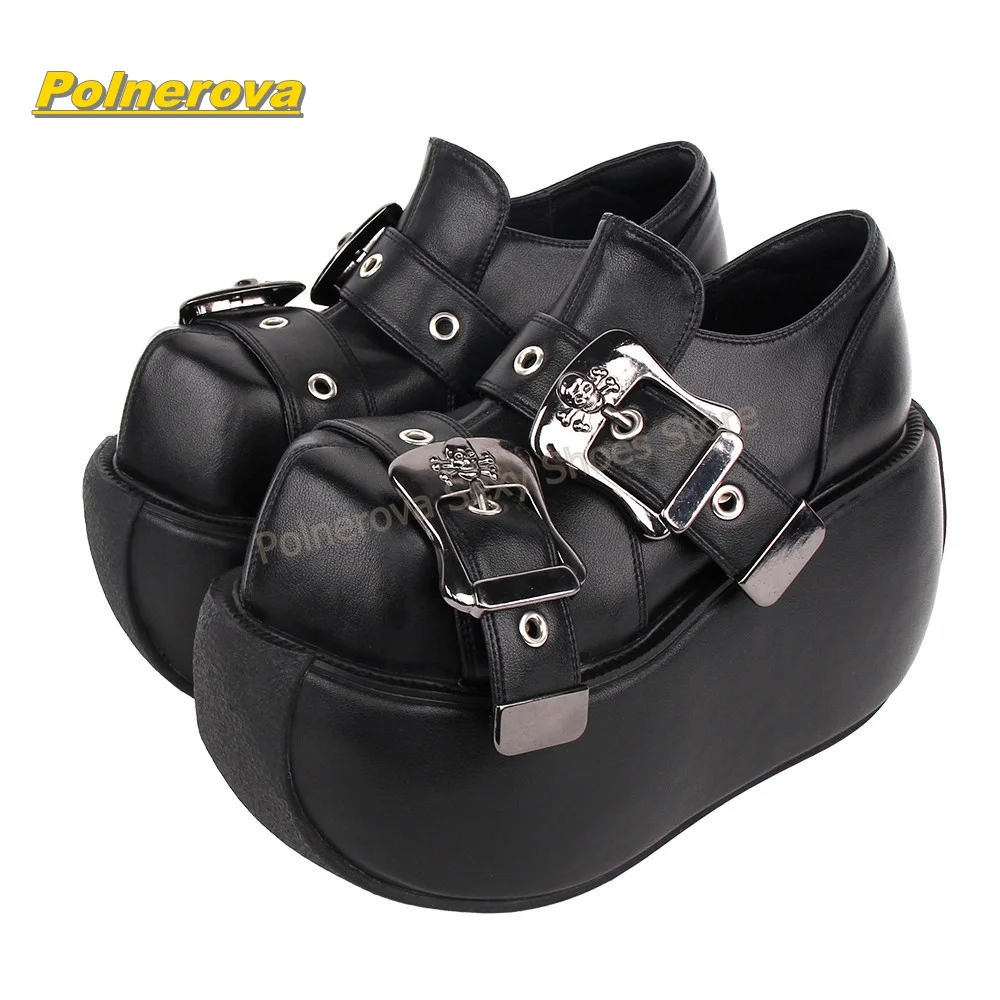 Edgy Gothic Women Platform Pumps Round Toe Wedge Skull Double Metal Buckle Y2K Punk Cosplay Casual Shoe Daily 2026 Street Style