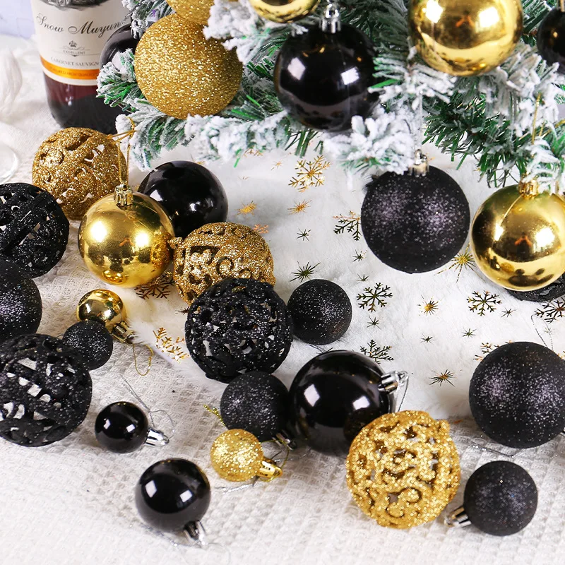 100pcs Black Gold Christmas Ball Decorations Xmas 3 4 6cm Baubles Tree Hanging Pendant For 2025 Navidad Noel Party Ornaments