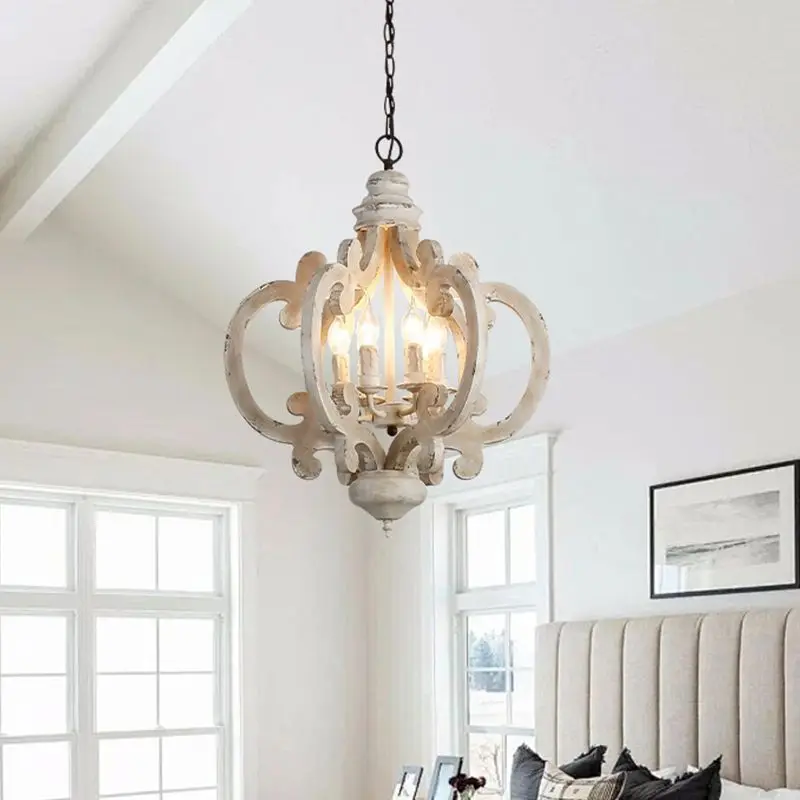 

Vintage Wooden Chandelier American Retro Ceiling Light for Living Room Bedroom Restaurant Decor