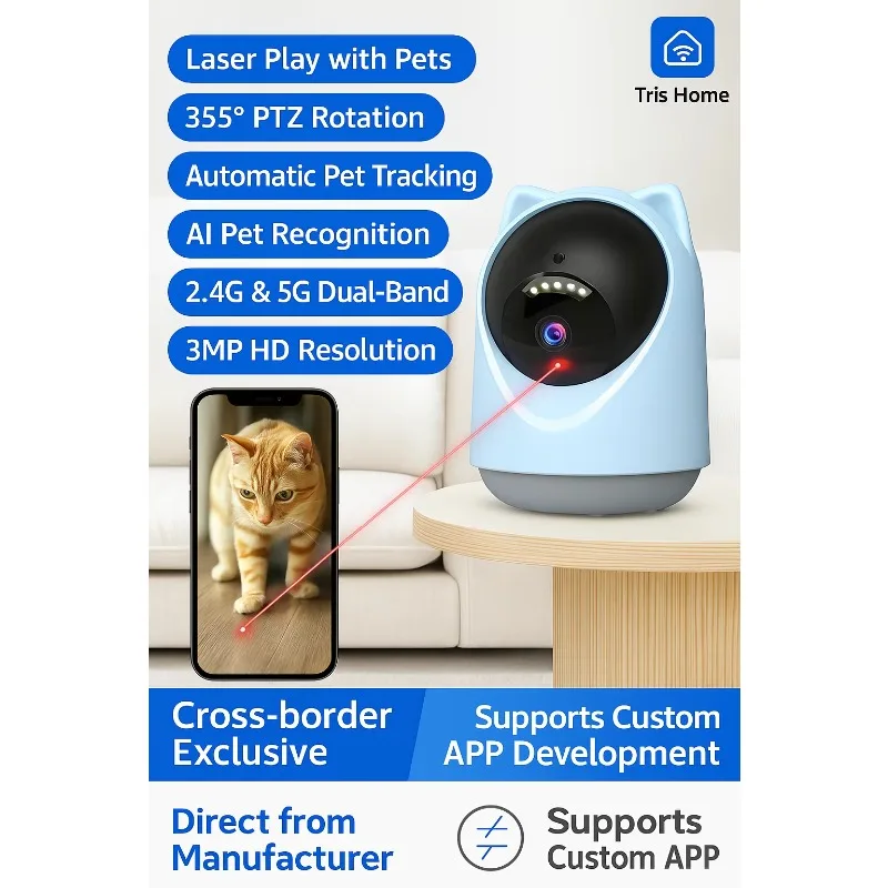 

AI Pet Camera with Laser, 2K HD, 5GHz WiFi, Smart Tracking, Night Vision, APP Control, Treat Tossing, Alexa Google Compatible
