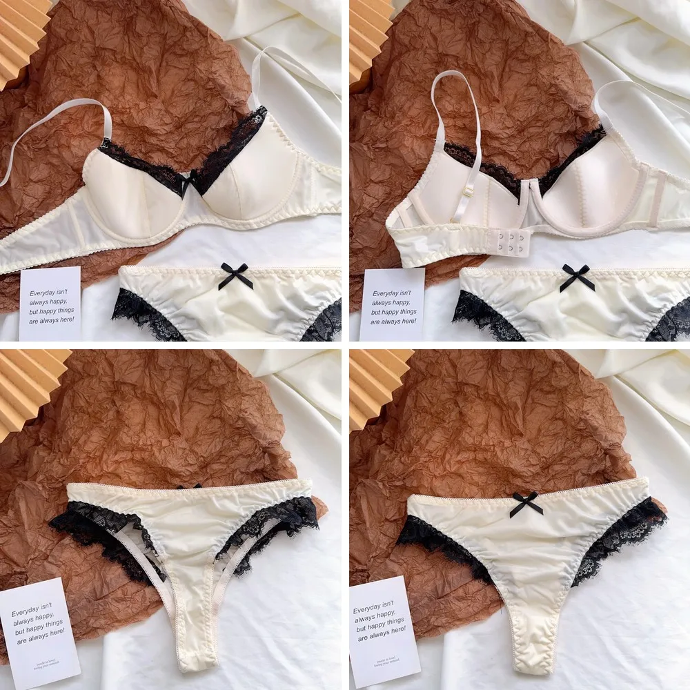 

Satin Lace Lingerie Set for Women, Push Up Bra & Briefs with Rabbit Ears, Sensual Underwear