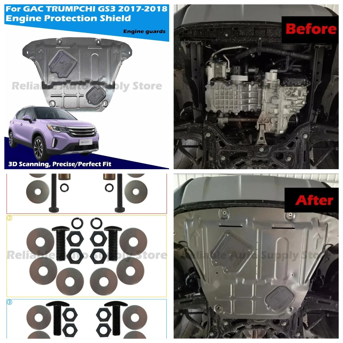 

Universal Car Engine Skid Plate High Strength Anti Crash Underbody Guard for GAC TRUMPCHI GS3 2017-2018