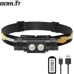 BORUiT LED Mini faro potente 2000lm faro 18650 testa ricaricabile torcia impermeabile illuminazione da caccia da campeggio