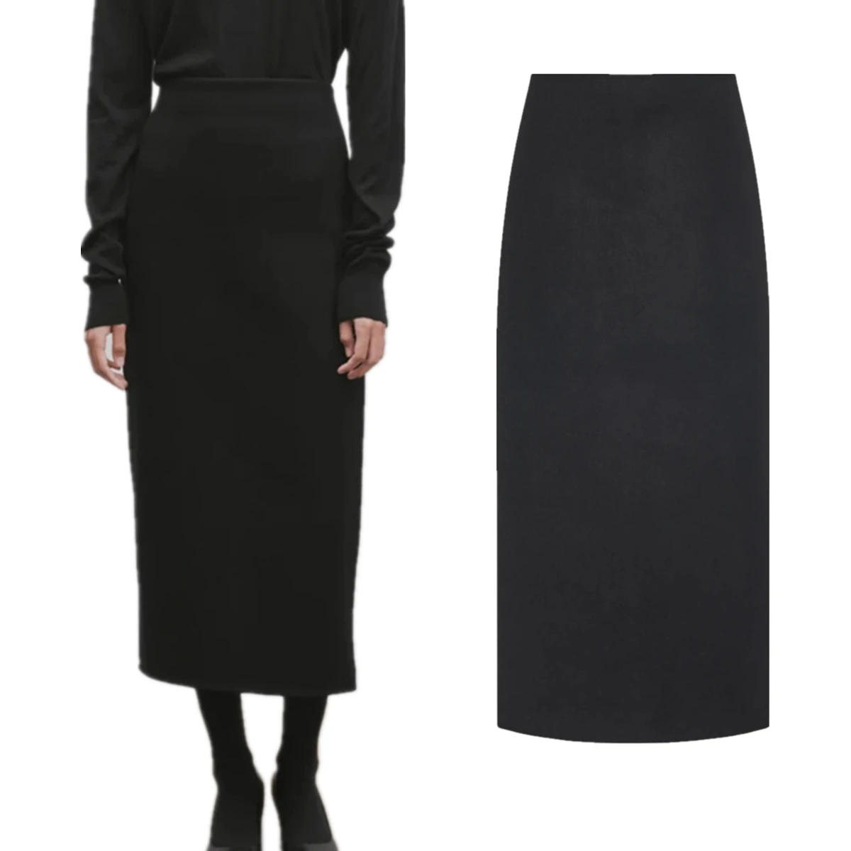 Maxdutti Minimalist Black Midi Skirt For Women High Waist Woolen Slim Fit Hip Wrap Skirt Faldas Skirts Female clothing 2026