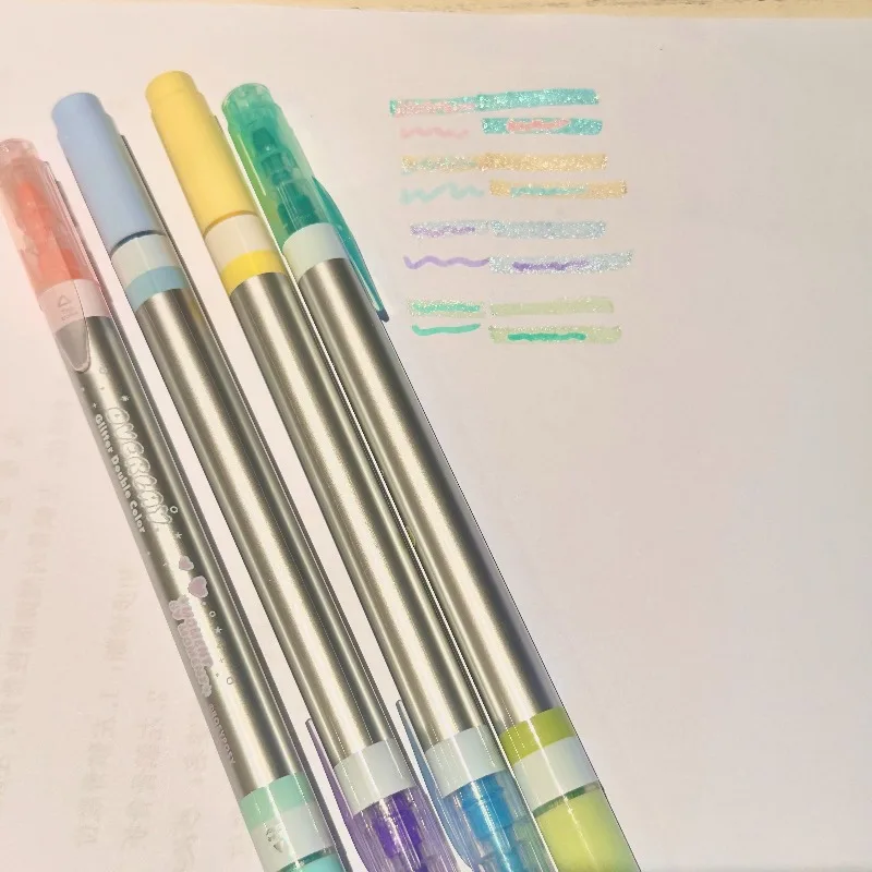 

Shimmering Dual-Tip Highlighter Set Gradient Sparkle Marker Pens for Journaling Aesthetic Study Supplies with Glitter Effect