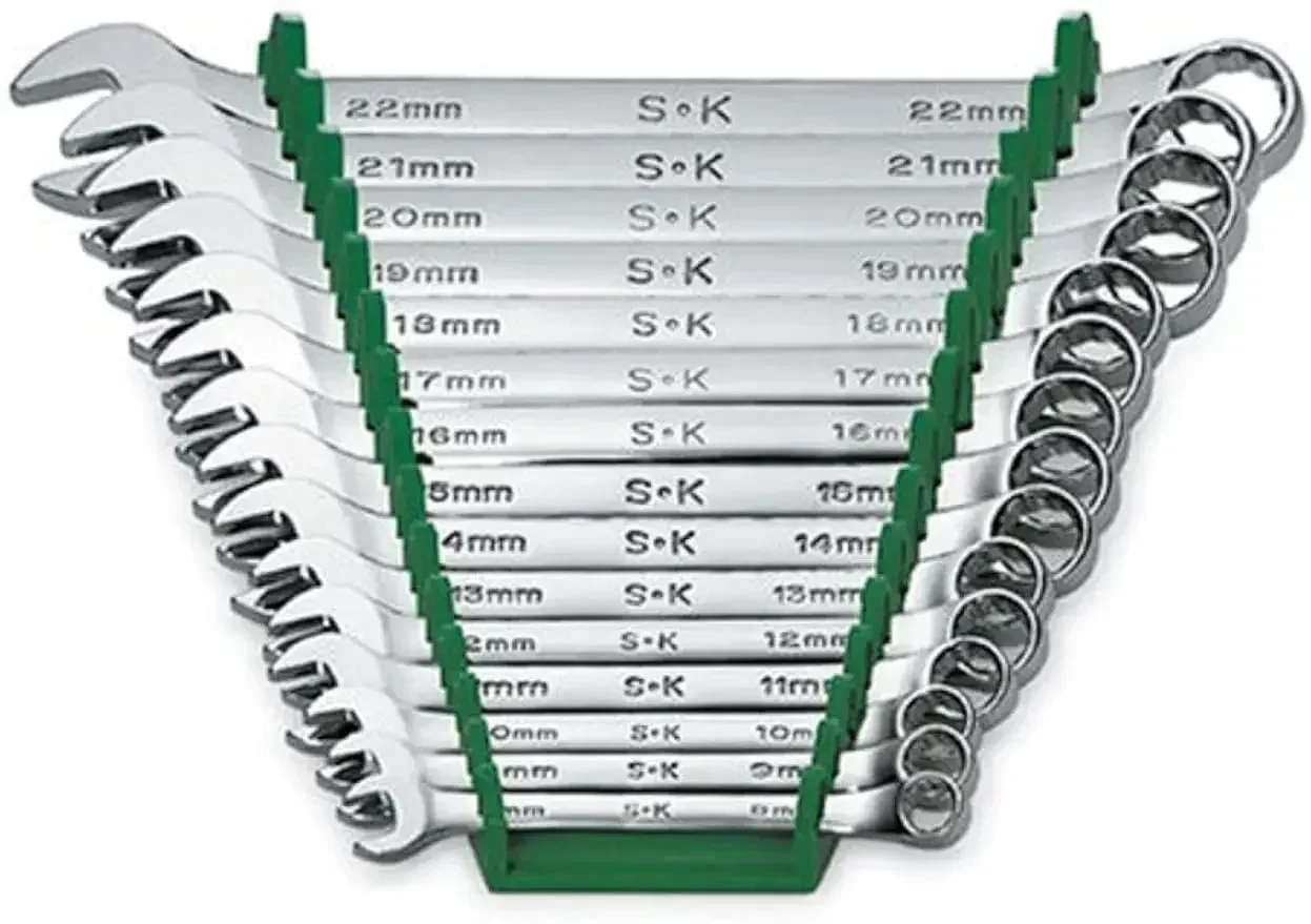 SK Professional Tools 86265 15-Piece 12-Point Metric Regular Long Combination Wrench Set - SuperKrome Finish,