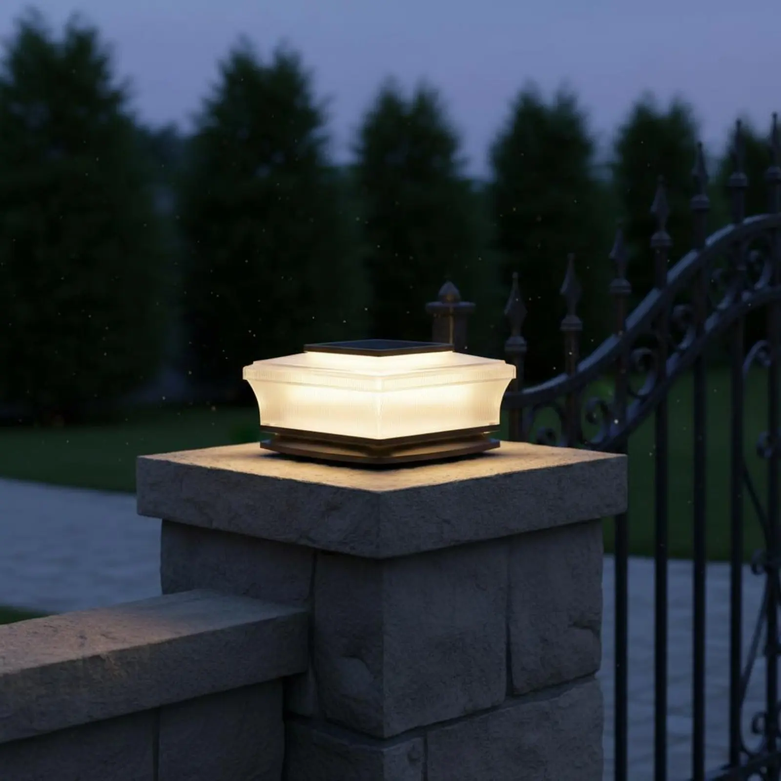 Solar Post Cap Light Wireless Square Post Light Outdoor Lighting 3000K Warm White Modern for Garden
