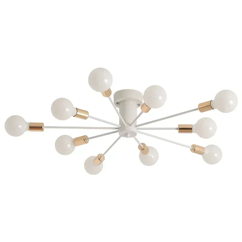 Home Vintage Ceiling Lights Multiple E27 6/8/10 Heads Black/White/Gold for Living/Dining Room Kitchen Retro LED Lustre Fixtures