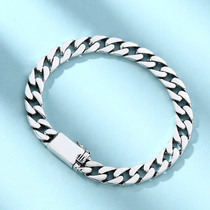 925 silver men's bracelet glossy thick tank chain personalized fashion trendy